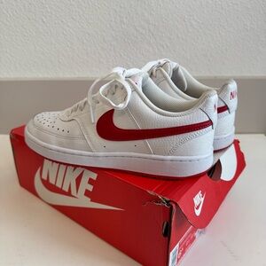Nike women’s Court Vision Low White and Red Sneakers womens 6.5
